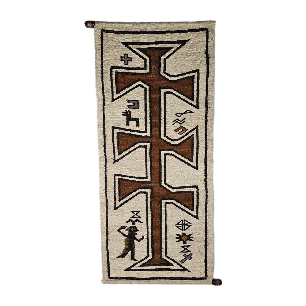 Vtg Vikinca Handmade Ecuador Wool Rug Wall Hanging Tapestry Whirling Log Native